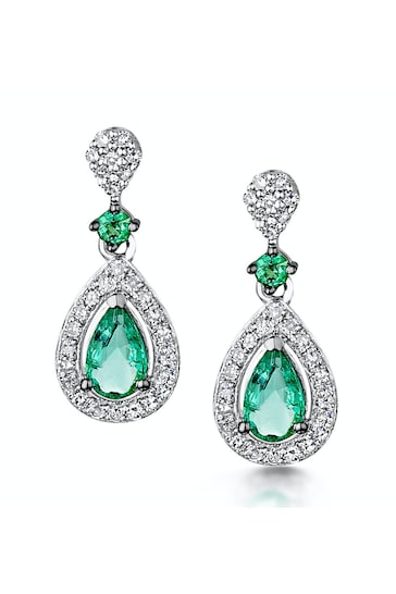 The Diamond Store Green Stellato Collection Emerald and Diamond Earrings 0.18ct 9K White Gold