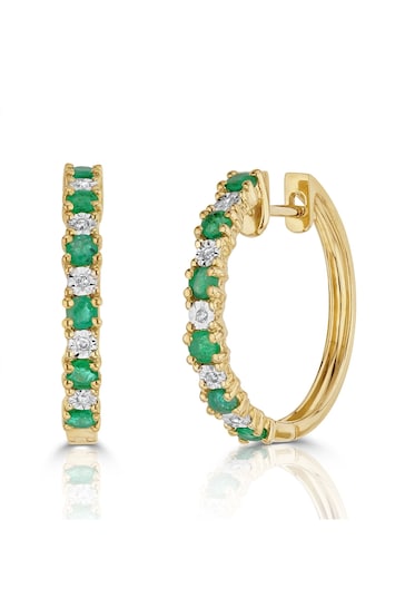 The Diamond Store Green Stellato Emerald 0.63ct And Diamond 9K Gold Earrings