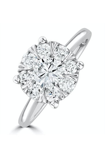 The Diamond Store White 1 Carat Lab Diamond Cluster Solitaire Ring H/Si in 9K White Gold