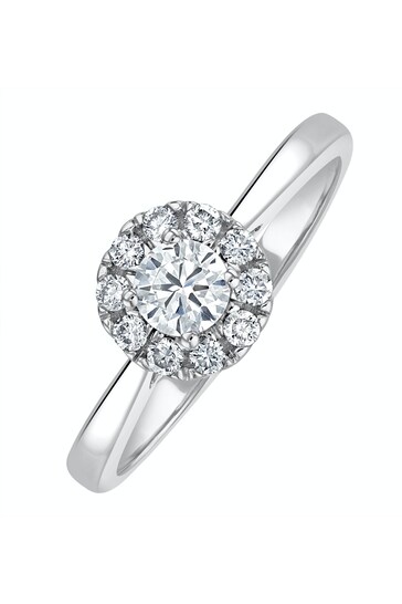 The Diamond Store White Lab Diamond Halo Engagement Ring 0.50ct H/Si in 9K White Gold