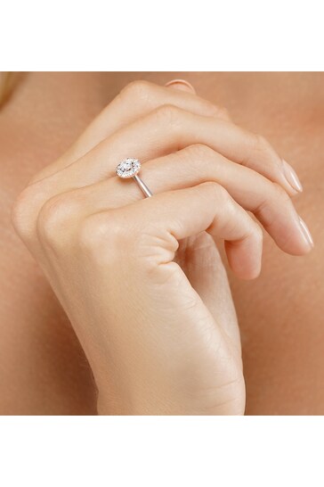 The Diamond Store White Lab Diamond Halo Engagement Ring 0.50ct H/Si in 9K White Gold