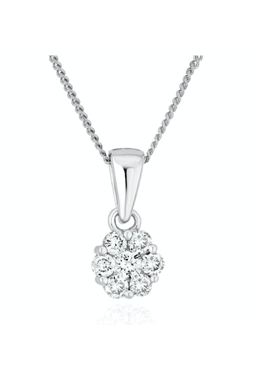 The Diamond Store White Lab Diamond Cluster Pendant Necklace 0.25ct H/Si in 9K White Gold