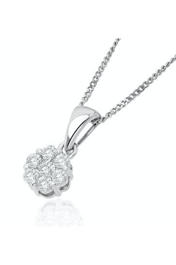 The Diamond Store White Lab Diamond Cluster Pendant Necklace 0.25ct H/Si in 9K White Gold