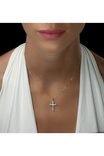 The Diamond Store White Lab Diamond Cross Pendant Necklace Claw Set 0.50ct H/Si in 9K Gold