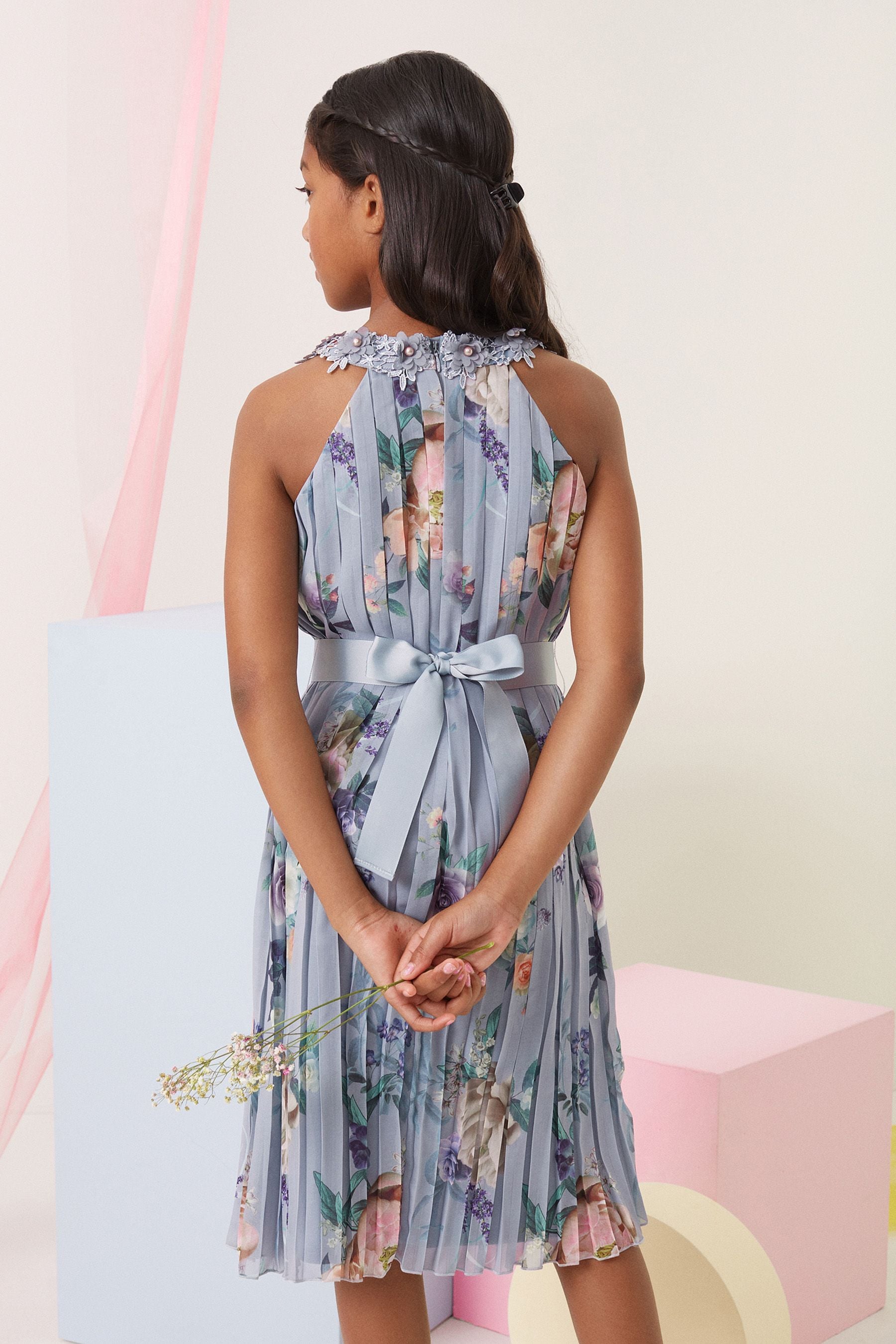 Lipsy rosalie print on sale lurex halter prom dress