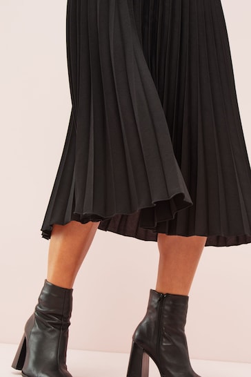 Friends Like These Black Pleat Summer Midi Skirt
