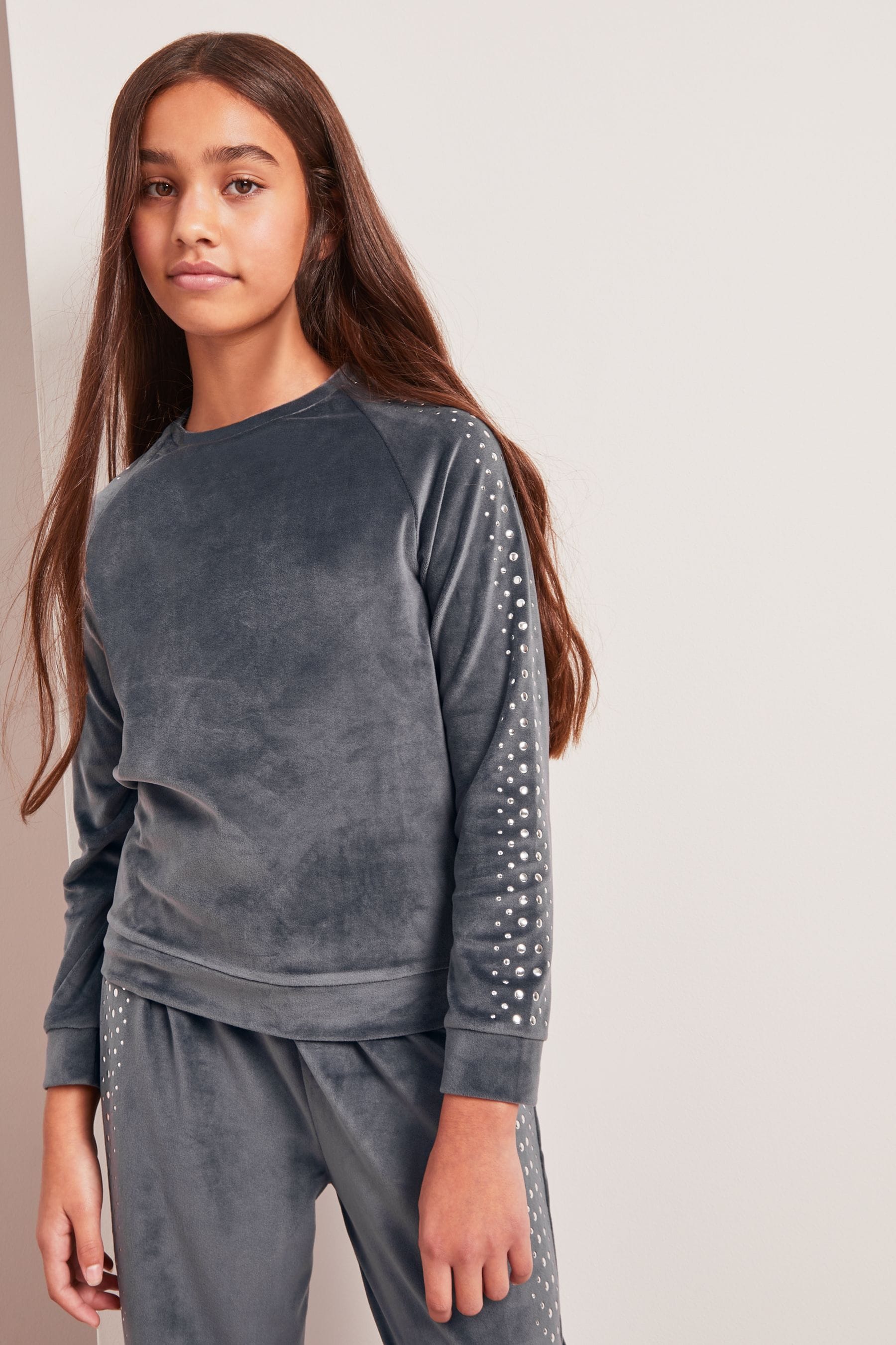 Grey velour deals sweatshirt