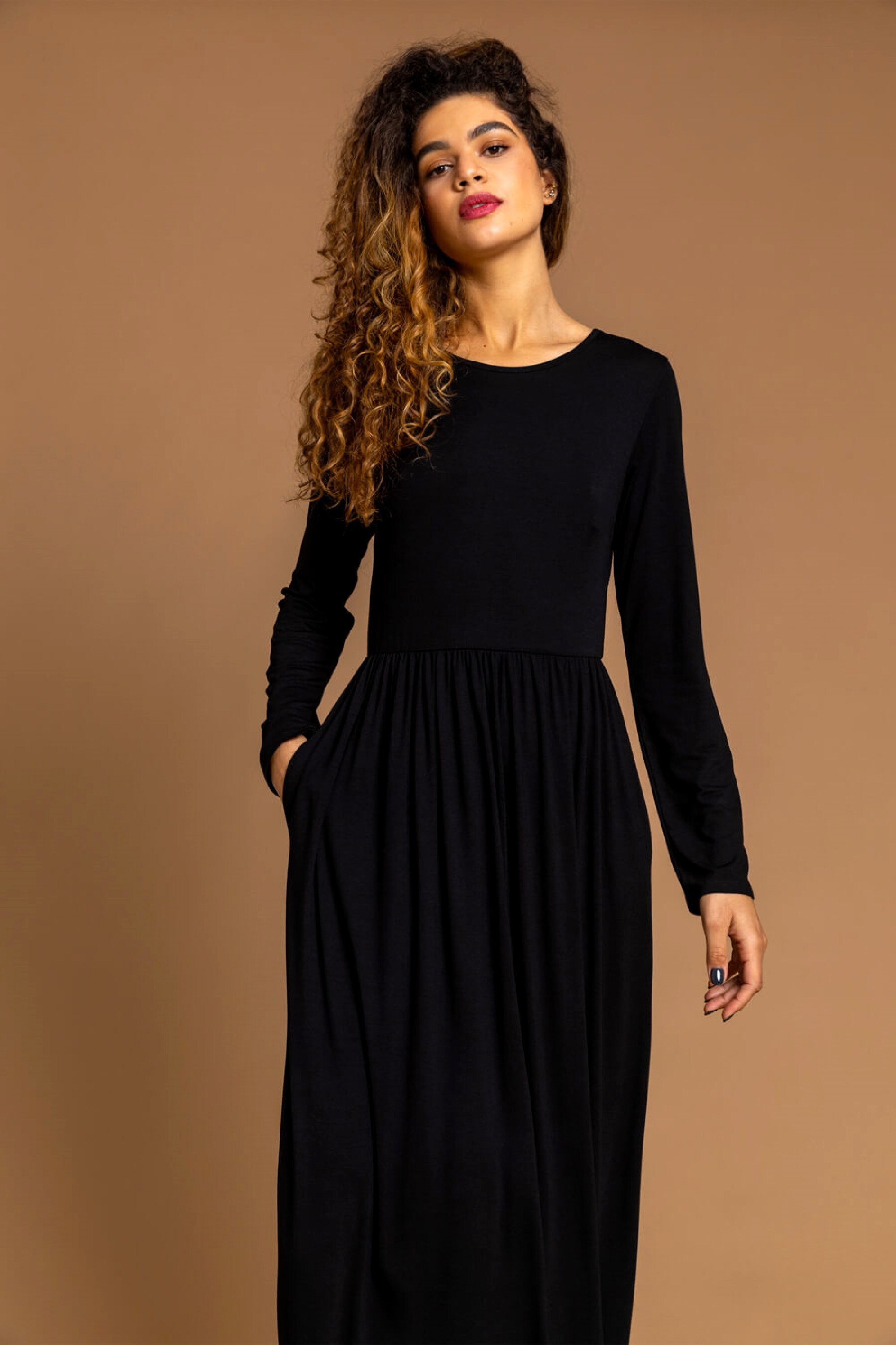 Long sleeve clearance maxi jersey dress