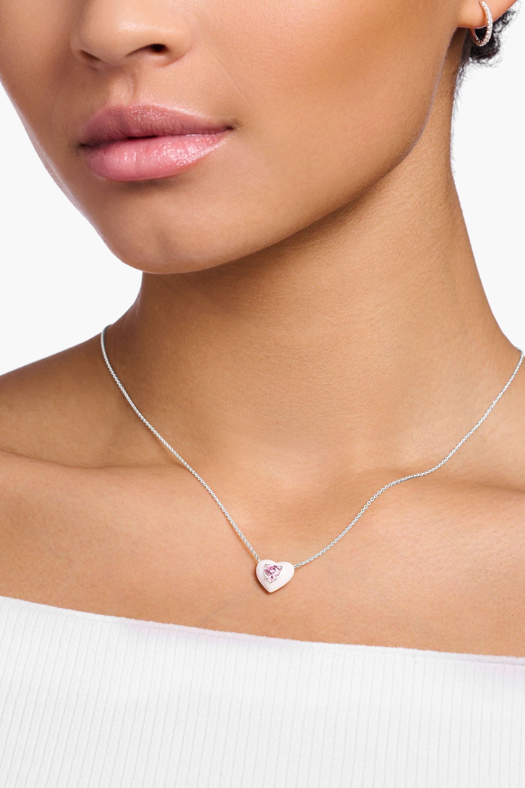 Silver necklace pink on sale stone