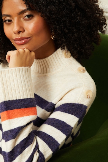 Love & Roses Oatmeal and Navy Blue Stripe Funnel Neck Jumper