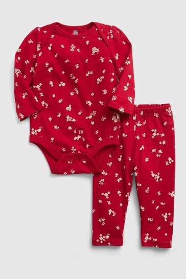 Gap Red Floral Print Long Sleeve Baby Bodysuit & Leggings Set