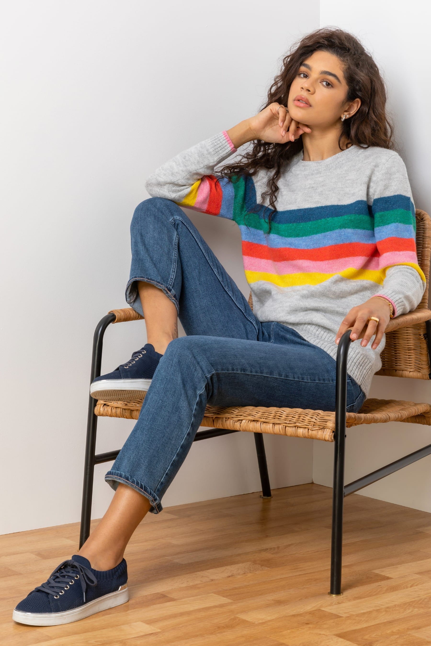 Grey jumper with rainbow stripe deals