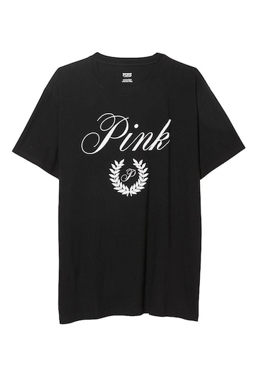 Victoria's Secret PINK Pure Black Short Sleeve Oversized Campus T-Shirt