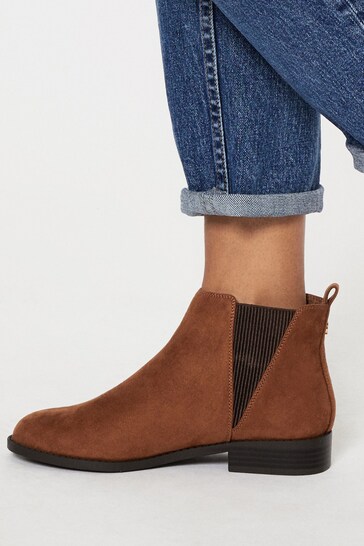 Lipsy Tan Brown Wide FIt Suedette Chelsea Boot