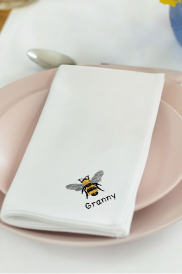 Set of 4 Personalised Embroidered Bee Napkins by Jonny's Sister