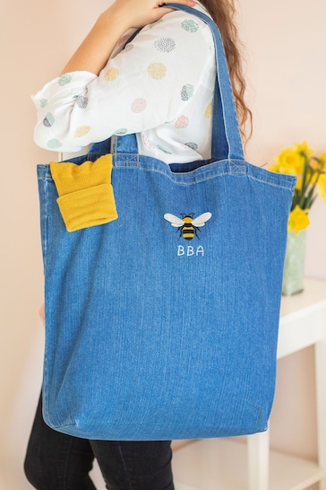 Jonnys Sister Large Blue Personalised Embroidered Bee Tote Bag