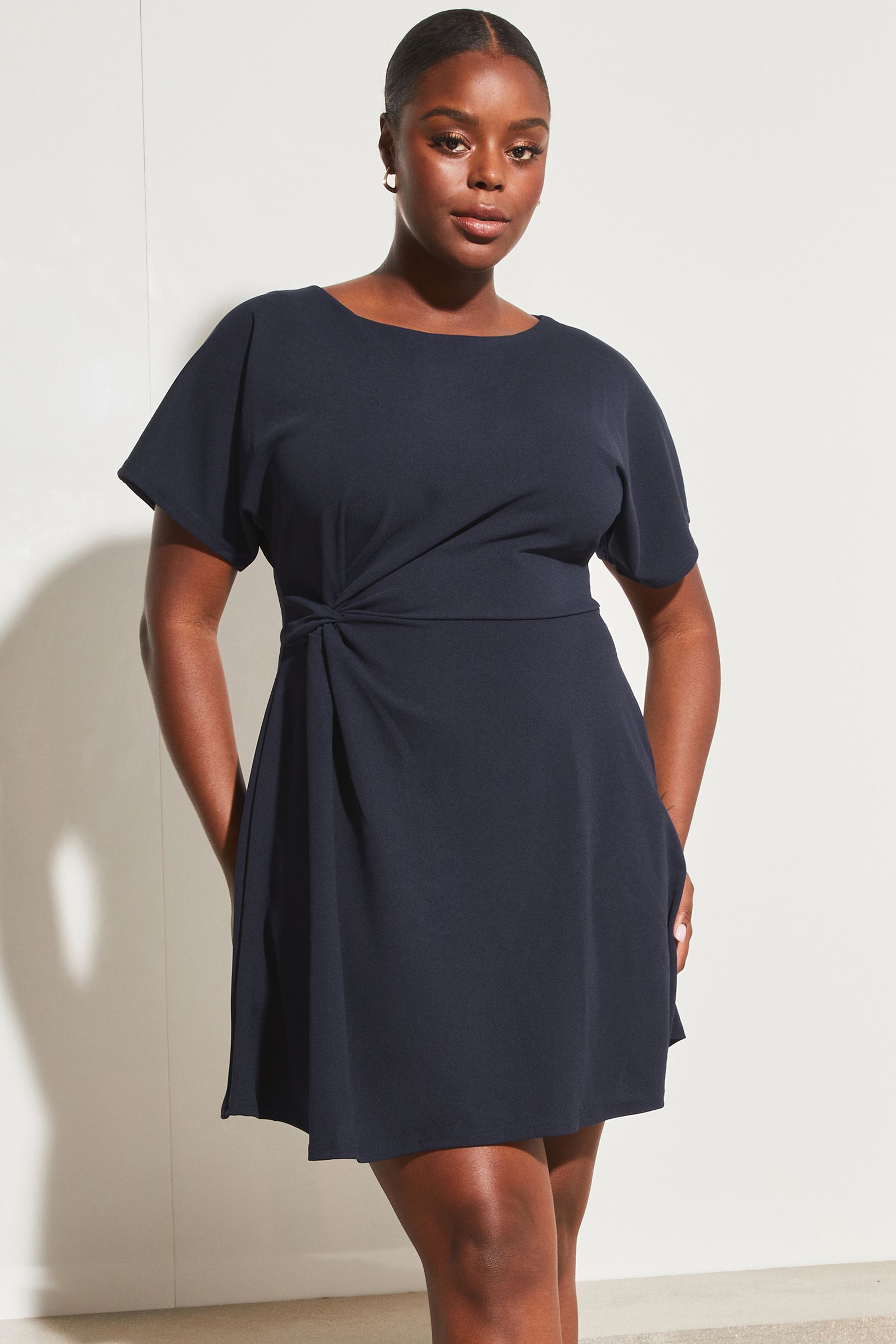 Navy blue skater dress plus size discount