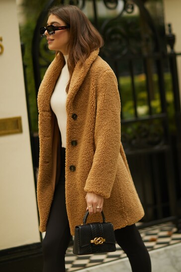 Camel Longline Teddy Coat | Gini London | SilkFred