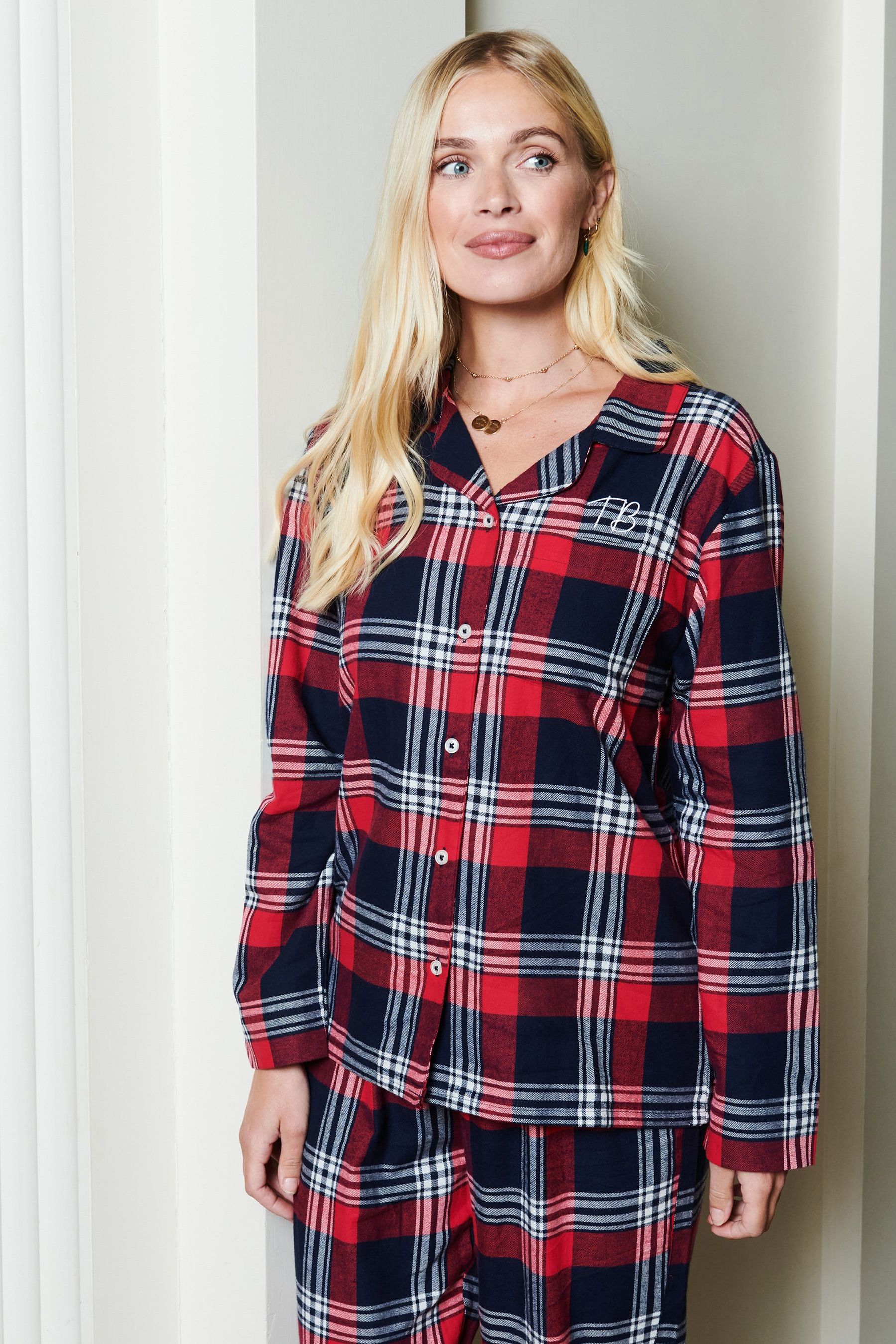 Personalised Red Tartan Ladies Pyjama Set by Dollymix