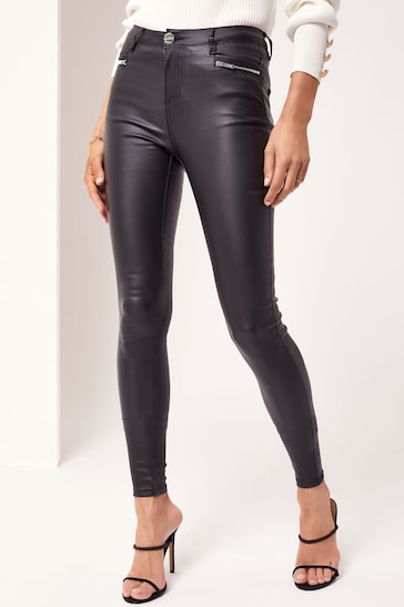 Lipsy Authentic Coated Black Petite Mid Rise Skinny Jeans