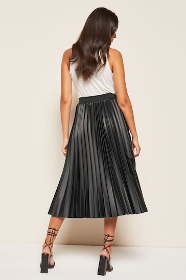 Friends Like These Black Faux Leather Pleat Summer Midi Skirt