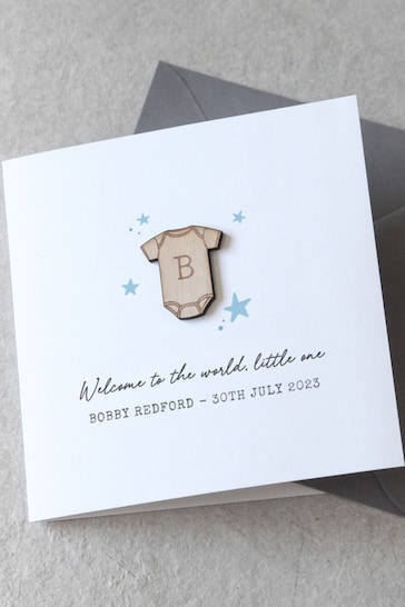 Personalised Engraved Babygrow New Baby Keepsake Card by No Ordinary Gift