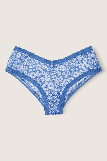 Victoria's Secret PINK Blue Dawn Floral Lace Logo Cheeky Knickers