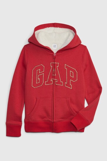 Buy Gap Red Logo Sherpa Zip Up Long Sleeve Hoodie (4-13yrs) from the ...