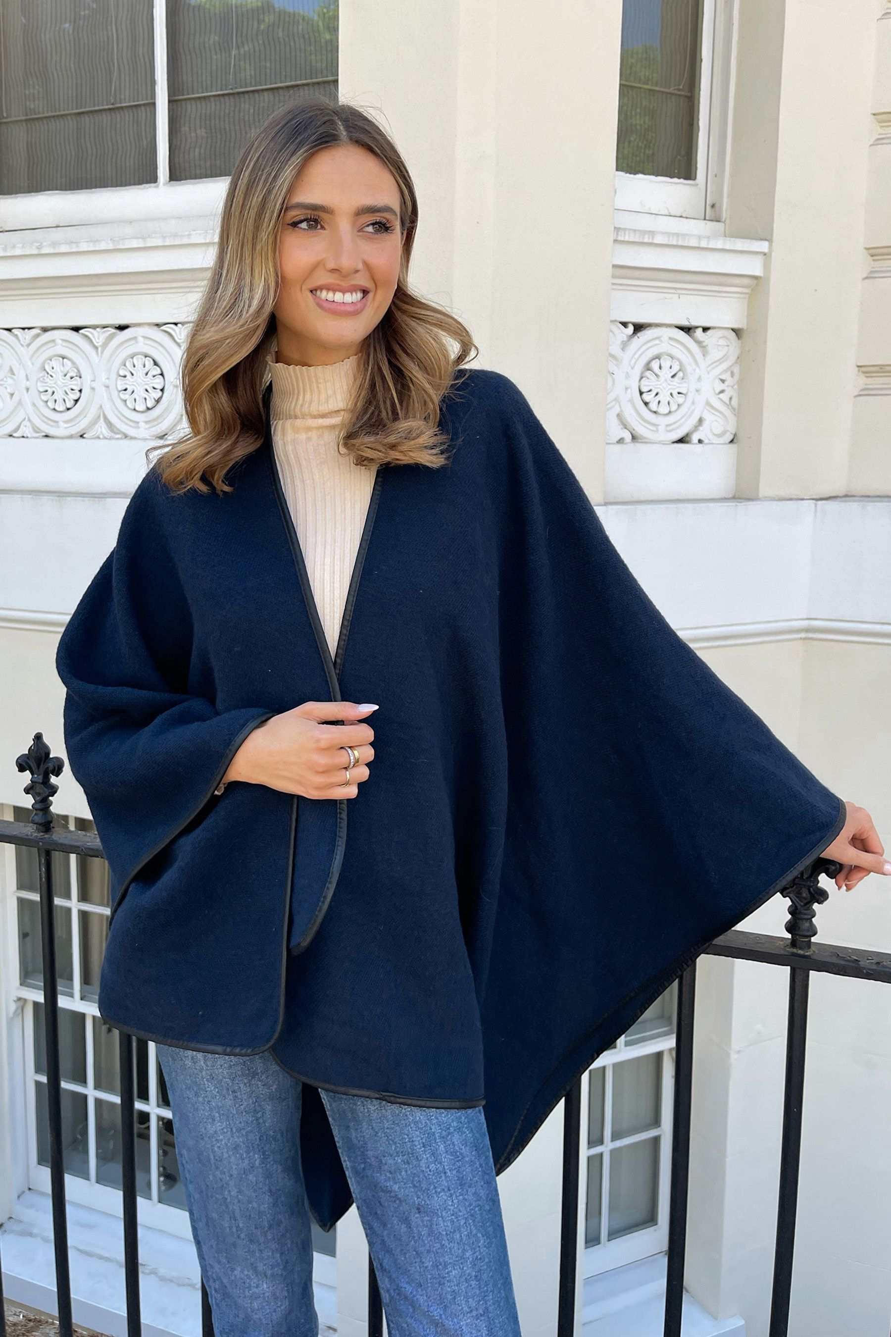Lipsy Navy Super Soft Cosy Contrast Trim Cape