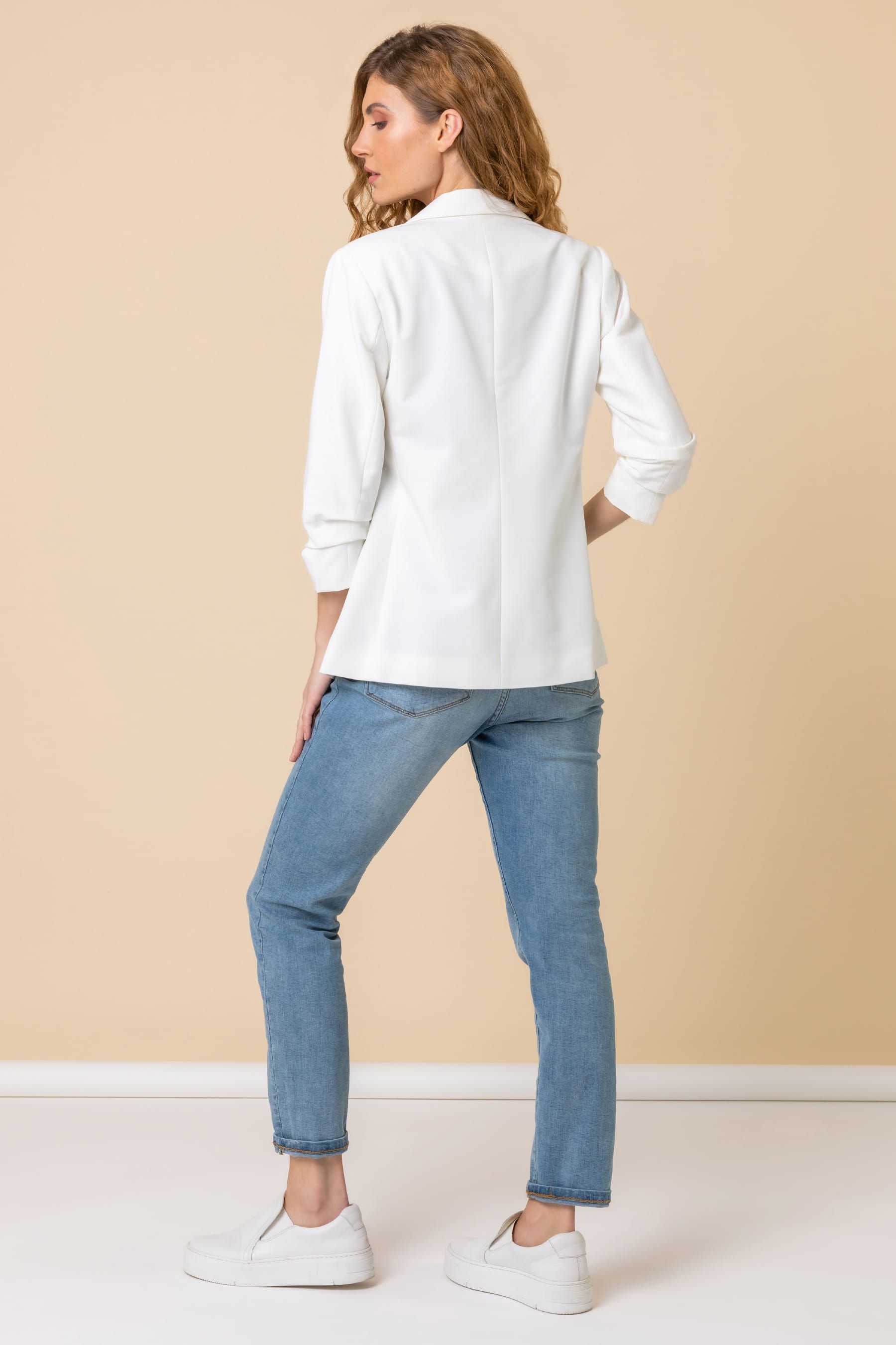 Buy Roman White Ruched 3 4 Sleeve Blazer Jacket from the Next UK
