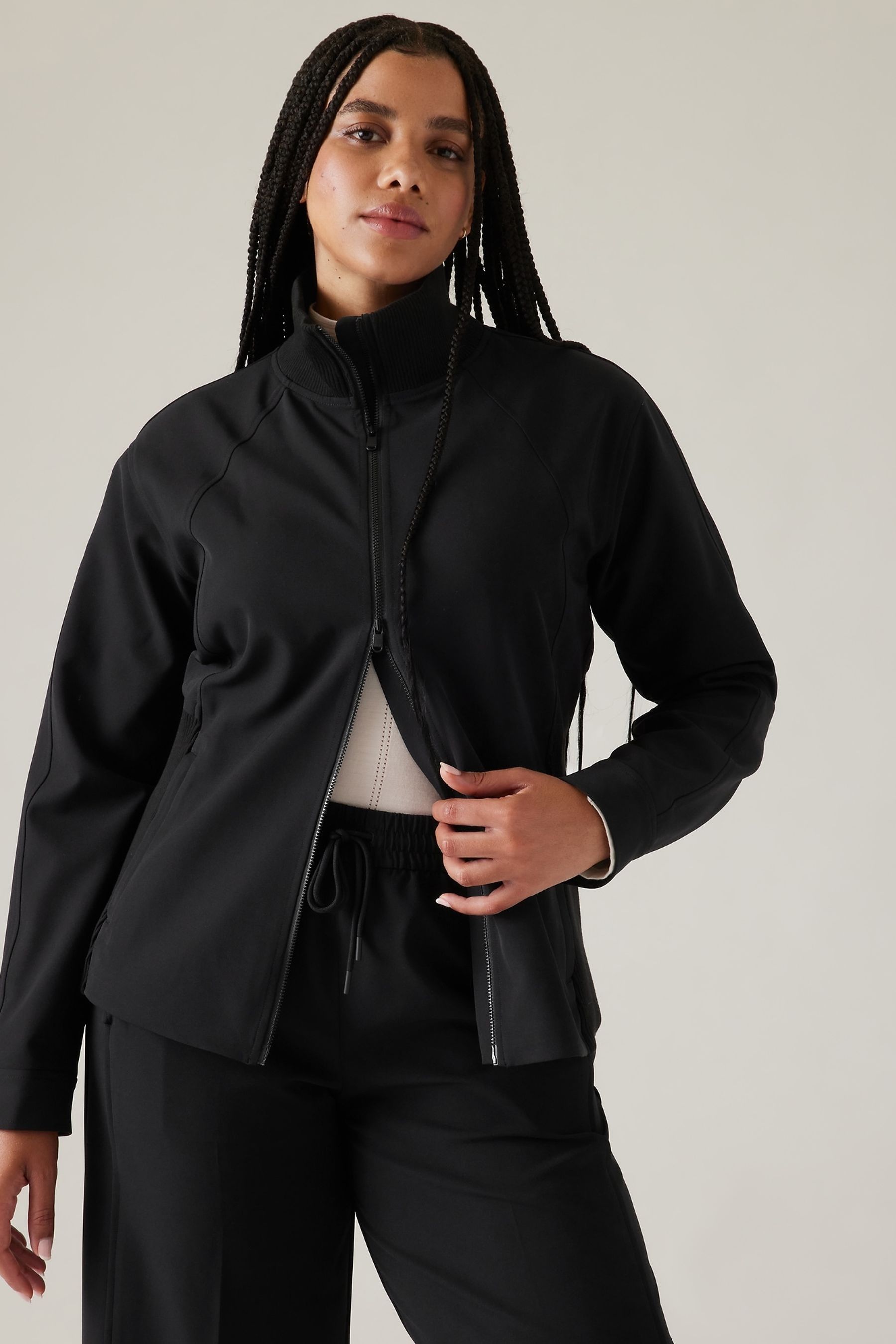Buy Athleta Black Stride Two Way Zip Through Jacket from the Next