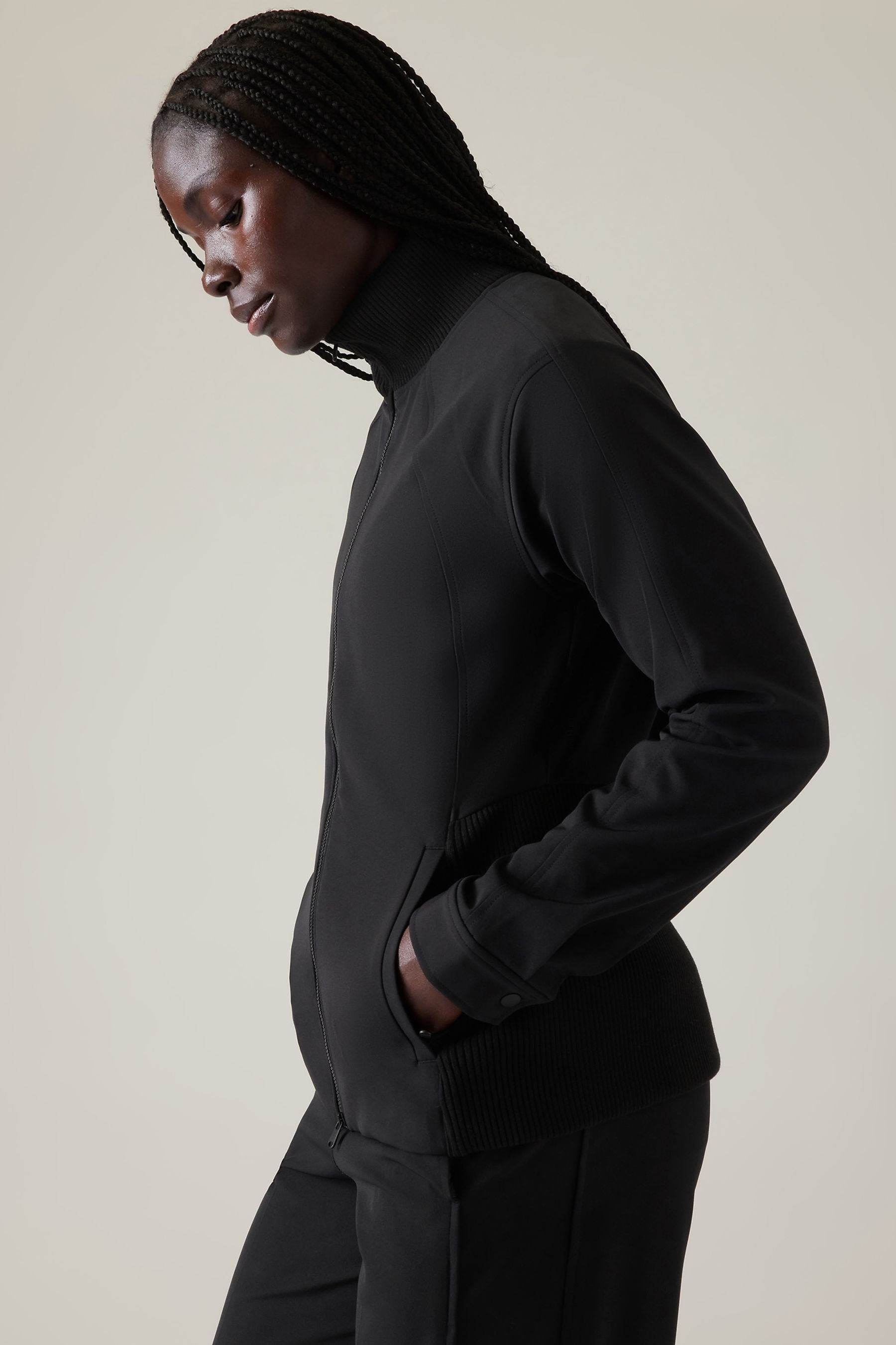 Buy Athleta Black Stride Two Way Zip Through Jacket from the Next