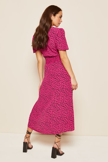 Friends Like These Pink Short Sleeve Ruched Waist Midi Dress