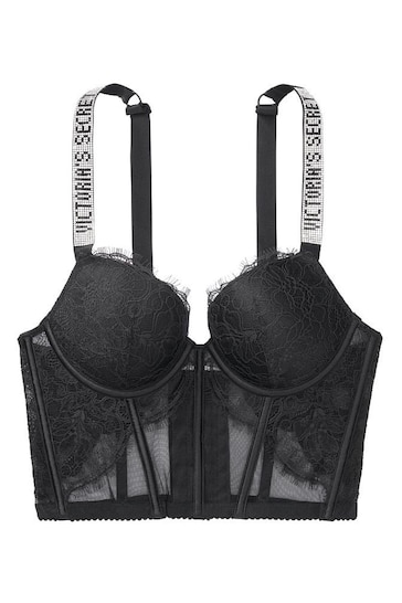 Buy Victoria's Secret Black Lace Shine Strap Corset Bra Top from the Next  UK online shop