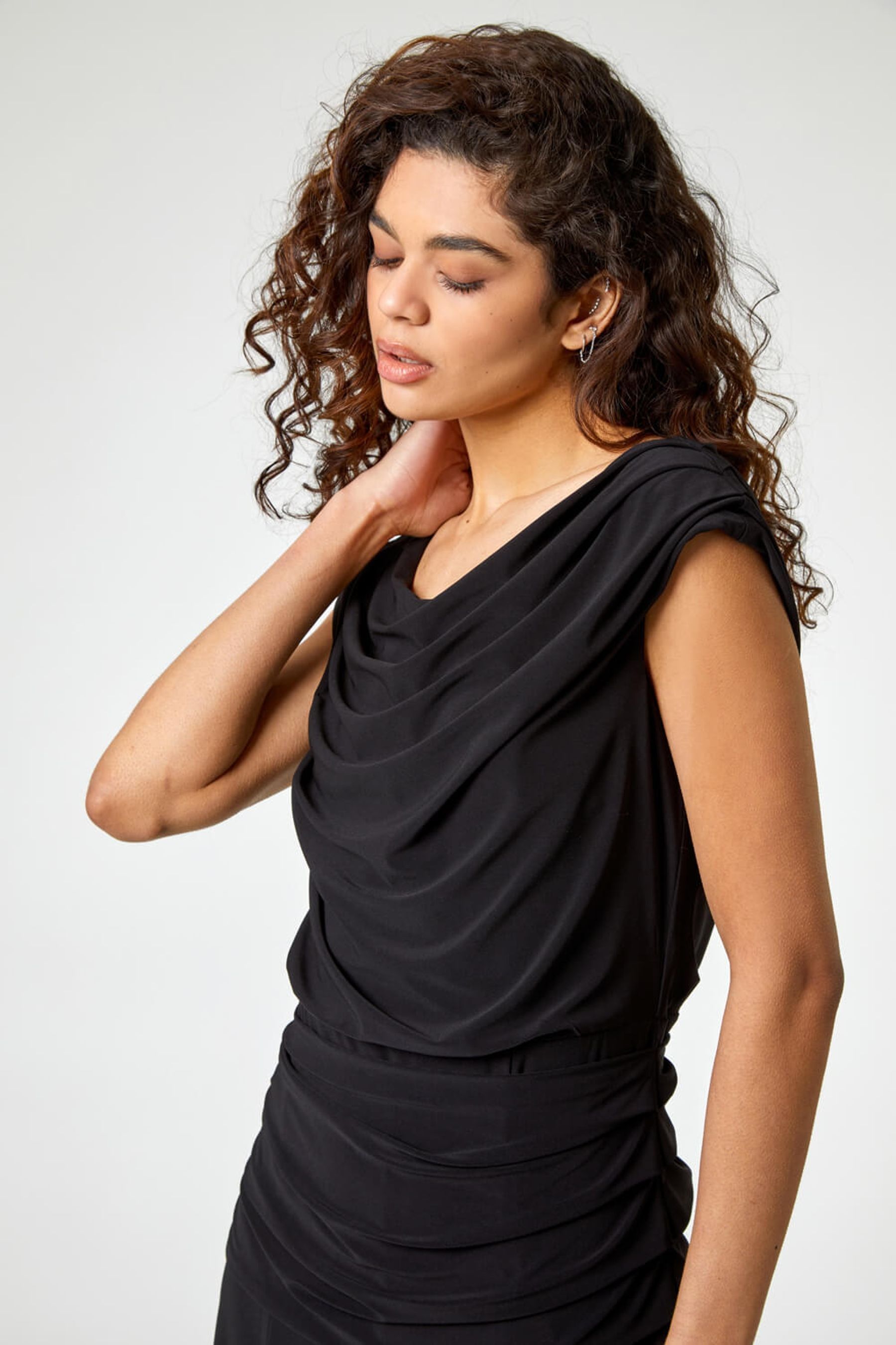 Cowl neck ruched top dress