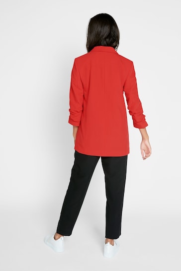 Pieces Red Relaxed Ruched Sleeve Workwear Blazer