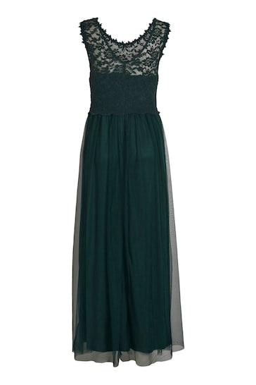 VILA Green Sleeveless Lace And Tulle Maxi Dress
