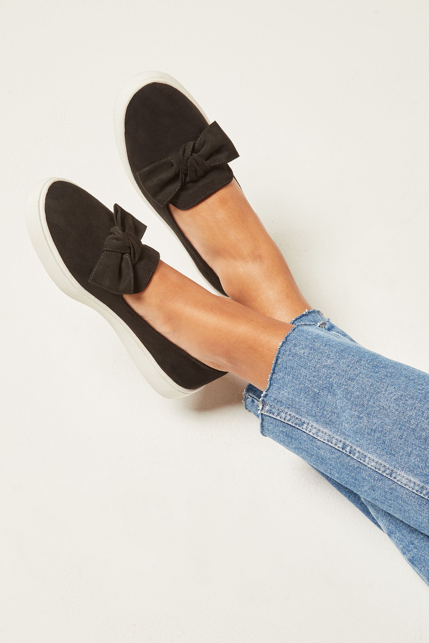 Friends Like These Black Regular Fit Slip On Bow Trim Trainer