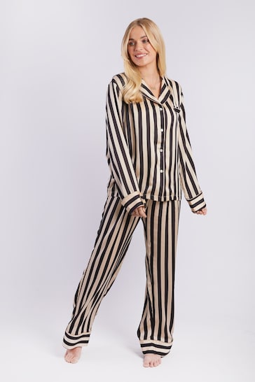 Personalised HA Sleep Luxury Satin Stripe Long Sleeve Pyjama Set by HA Designs