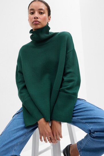 Gap Green Relaxed Turtle Neck Tunic Jumper