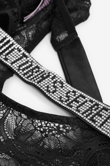 Buy Victoria's Secret Black Lace Shine Strap Brazilian Knickers from the  Next UK online shop