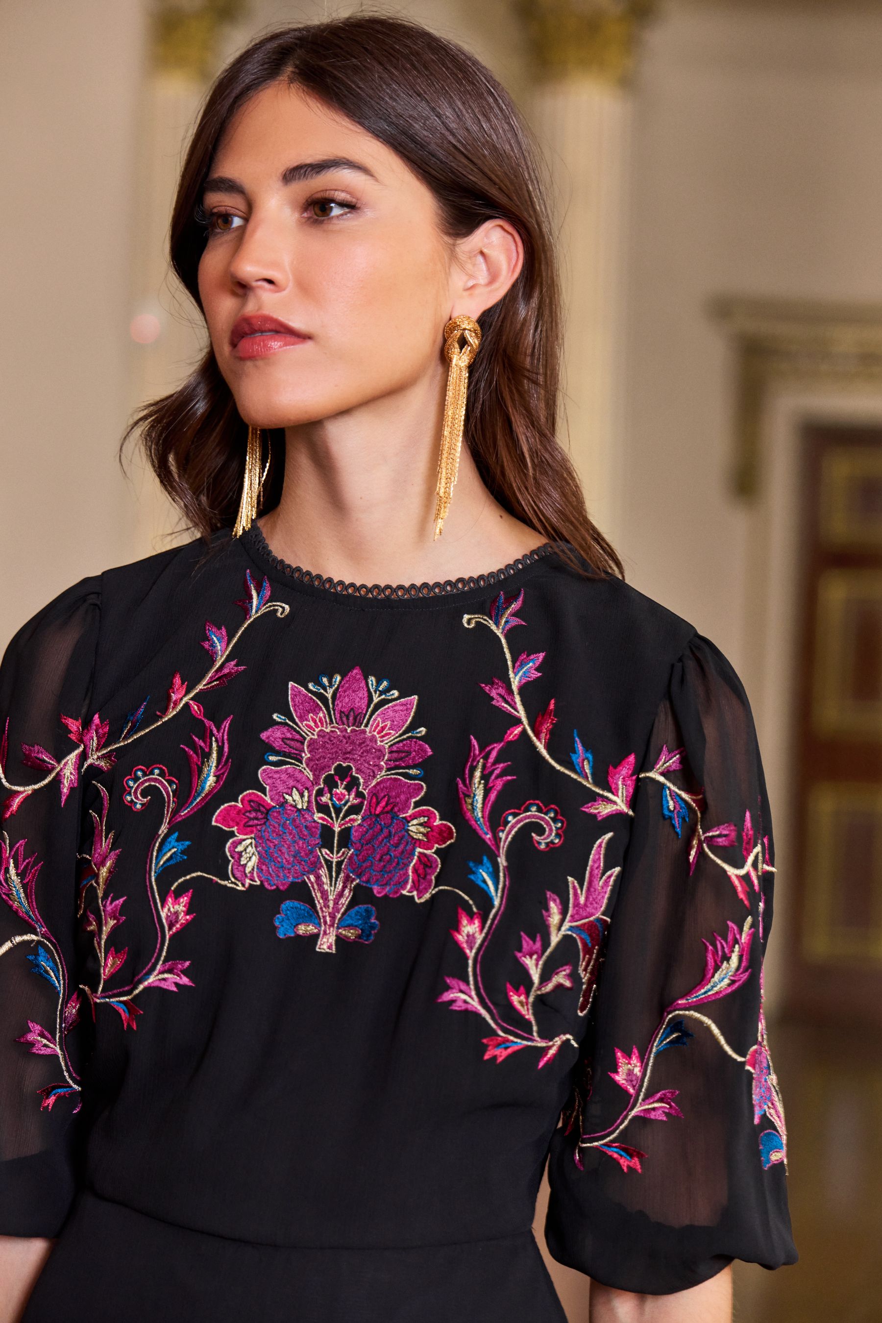 Black embroidered hotsell dress uk