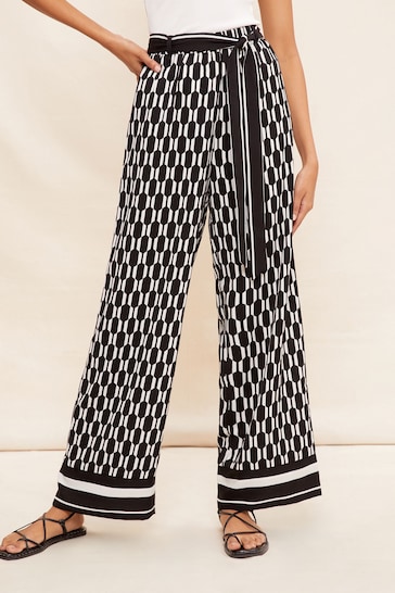 Friends Like These Black/White Geo Wide Leg Pull On Trousers