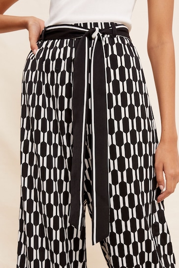 Friends Like These Black/White Geo Wide Leg Pull On Trousers