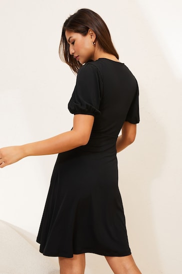 Lipsy Black Petite Jersey Underbust Puff Sleeve Mini Dress