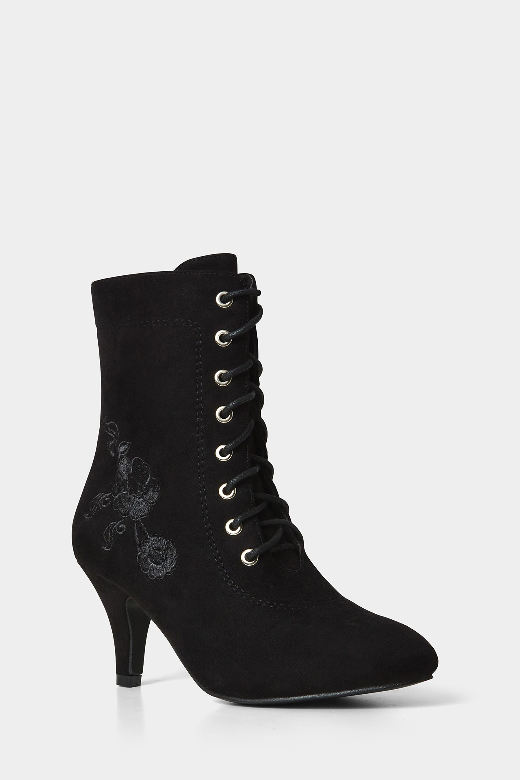 Buy Joe Browns Black Floral Embroidered Heeled Lace Up Boots from