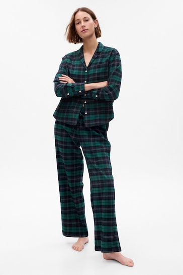 Gap Green & Blue Check Family Christmas  Long Sleeve Pyjama Shirt & Bottoms