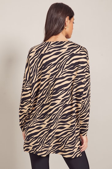 Friends Like These Camel Zebra Animal Soft Jersey V Neck Long Sleeve Tunic Top
