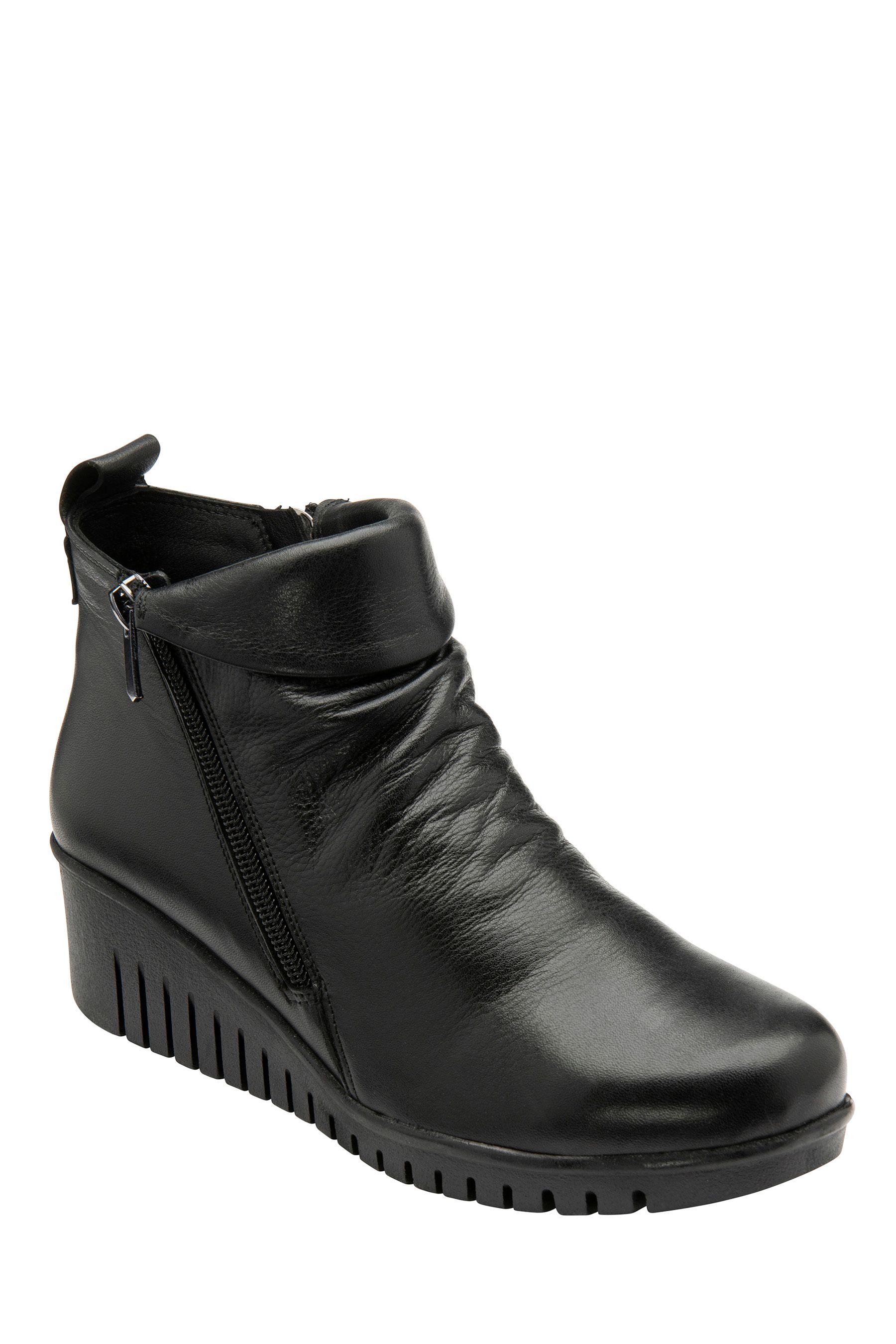 Lotus Footwear Black Leather Wedge Ankle Boots