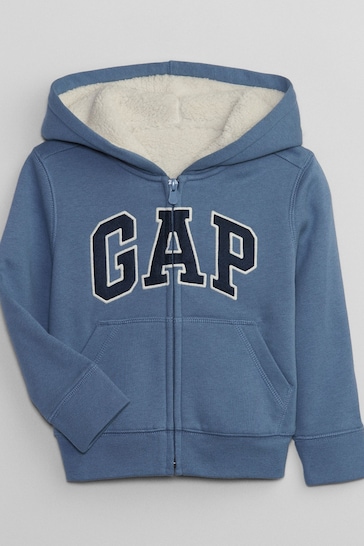 Buy Gap Blue Logo Sherpa Zip Long Sleeve Hoodie (12mths-5yrs) from the ...